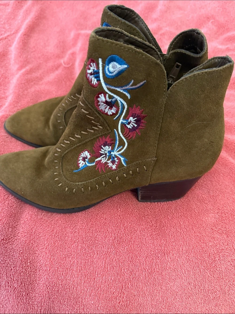 Carlos Santana Brown Suede Embroidered Western Ankle Boots - Women